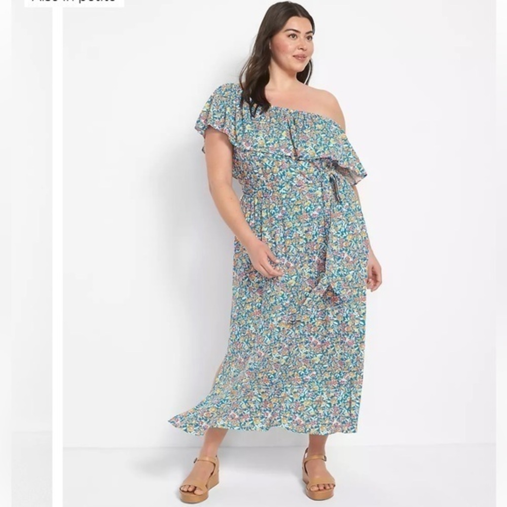 New Lane Bryant Convertible Off the Shoulder Maxi Dress Floral Blue Orange 18-20 - Picture 1 of 14